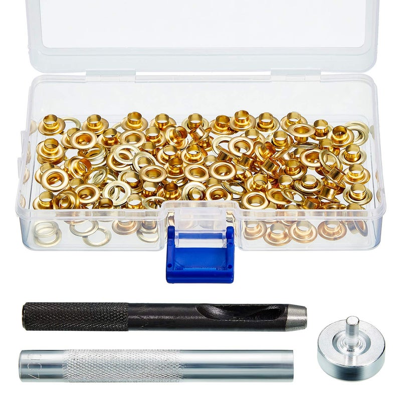 Pangda 100 Sets Grommet Eyelets Tool Kit, Grommet Setting Tool and Eyelets with Setting Tools and Storage Box for Fabric, Tarps, Curtains - Image 1